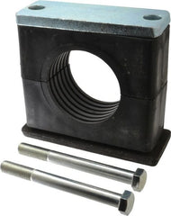 HYDAC - 8.86" Wide x 7.87" High x 3.15" Deep, Polypropylene Heavy Duty Vibration-Control Clamp - Carbon Steel Plate, For 4" Pipe, Mount with Weld Plate, Top Plate, Plastic Clamp Pair, Bolts - Exact Tooling