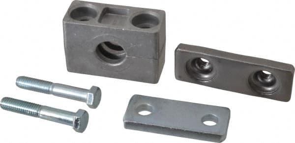 HYDAC - 3.35" Wide x 2.52" High x 1.18" Deep, Aluminum Heavy Duty Vibration-Control Clamp - Carbon Steel Plate, For 1/2" Pipe, Mount with Weld Plate, Top Plate, Plastic Clamp Pair, Bolts - Exact Tooling