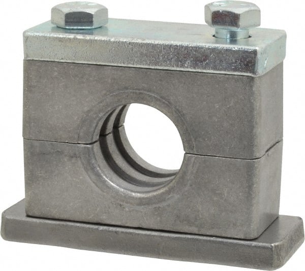 HYDAC - 3.35" Wide x 2.52" High x 1.18" Deep, Aluminum Heavy Duty Vibration-Control Clamp - Carbon Steel Plate, For 3/4" Pipe, Mount with Weld Plate, Top Plate, Plastic Clamp Pair, Bolts - Exact Tooling