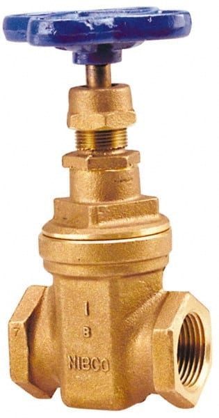 NIBCO - 1-1/4" Pipe, Class 150, Threaded Bronze Solid Wedge Stem Gate Valve - 300 WOG, 150 WSP, Screw-In Bonnet - Exact Tooling