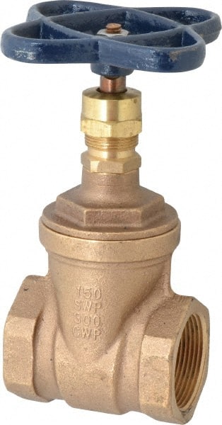 NIBCO - 1-1/2" Pipe, Class 150, Threaded Bronze Solid Wedge Stem Gate Valve - 300 WOG, 150 WSP, Screw-In Bonnet - Exact Tooling