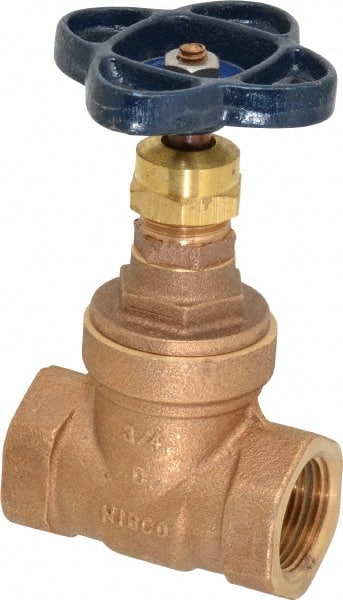 NIBCO - 3/4" Pipe, Class 150, Threaded Bronze Solid Wedge Stem Gate Valve - 300 WOG, 150 WSP, Screw-In Bonnet - Exact Tooling