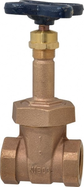 NIBCO - 1" Pipe, Class 150, Threaded Bronze Solid Wedge Rising Stem Gate Valve - 300 WOG, 150 WSP, Bolted Bonnet - Exact Tooling