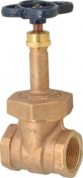 NIBCO - 1-1/4" Pipe, Class 150, Threaded Bronze Solid Wedge Rising Stem Gate Valve - 300 WOG, 150 WSP, Bolted Bonnet - Exact Tooling