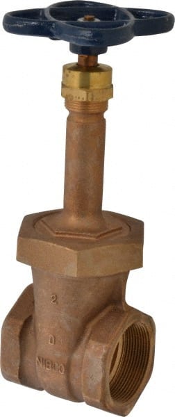 NIBCO - 2" Pipe, Class 150, Threaded Bronze Solid Wedge Rising Stem Gate Valve - 300 WOG, 150 WSP, Bolted Bonnet - Exact Tooling