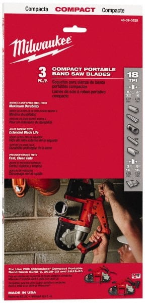 Milwaukee Tool - 2' 11-3/8" Long x 0.02" Thick, 18 Teeth per Inch, Portable Band Saw Blade - Bi-Metal Blade, High Speed Steel Teeth, Toothed Edge - Exact Tooling