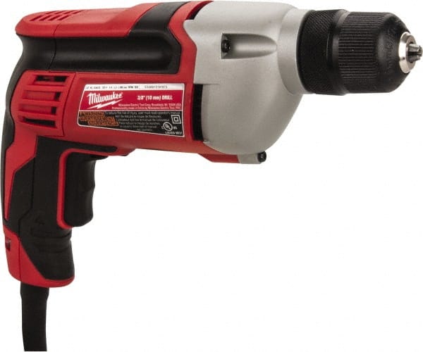 Milwaukee Tool - 3/8" Keyless Chuck, 2,800 RPM, Pistol Grip Handle Electric Drill - 8 Amps, 120 Volts, Reversible, Includes 3/8" Drill & Side Handle - Exact Tooling