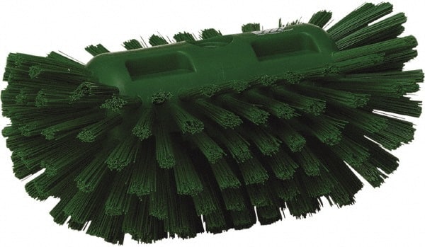 Vikan - 1-1/2" Bristle Length, Polyester Utility Scrub Brush - 5-1/2" Wide Head, 8" OAL, European Threaded Handle, Green, Polypropylene Block - Exact Tooling