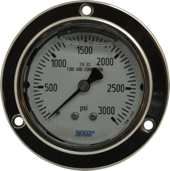Wika - 2-1/2" Dial, 1/4 Thread, 0-3,000 Scale Range, Pressure Gauge - Lower Back Connection Mount, Accurate to 2-1-2% of Scale - Exact Tooling