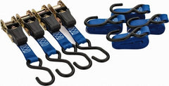 Erickson Manufacturing - 10' Long x 1" Wide, 1,200 Lb Basket Capacity, Polyester Web Sling - Blue, with Ratchet Tie Down - Exact Tooling