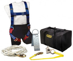 Gemtor - Universal Size, 300 Lb. Capacity, Polyester Roofer Fall Protection Kit - 3 Ft. Lanyard Long, Reusable Anchor, Blue, Red and Yellow - Exact Tooling