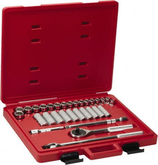 Proto - 31 Piece 1/2" Drive Chrome Finish Deep Well Socket Set - 12 Points, 10mm to 26mm Range, Metric Measurement Standard - Exact Tooling