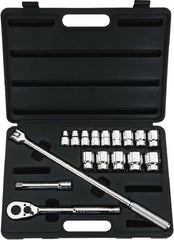 Stanley - 17 Piece 1/2" Drive Chrome Finish Socket Set - 12 Points, 3/8" to 1-1/4" Range, Inch Measurement Standard - Exact Tooling
