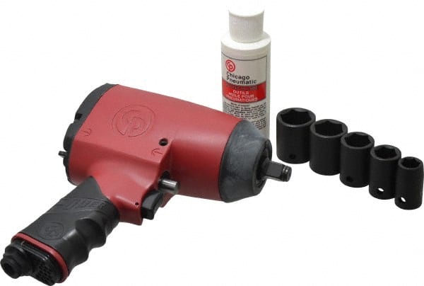Chicago Pneumatic - 1/2" Drive, 6,400 RPM, 200 Ft/Lb Torque Impact Wrench - Pistol Grip Handle, 1,320 IPM, 12 CFM, 90 psi, 1/4" NPTF Inlet - Exact Tooling