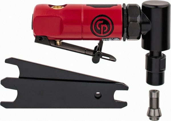 Chicago Pneumatic - 1/4" Collet, Angle Handle, Straight Air Die Grinder - 22,500 RPM, Front Exhaust, 22 CFM, 0.3 hp, 90 psi, 1/4" Inlet - Exact Tooling