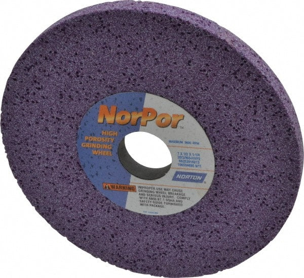Norton - 7" Diam x 1-1/4" Hole x 1/2" Thick, H Hardness, 60 Grit Surface Grinding Wheel - Ceramic, Type 1, Medium Grade, 3,600 Max RPM, Vitrified Bond, No Recess - Exact Tooling