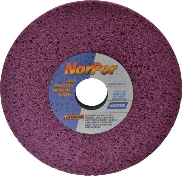 Norton - 7" Diam x 1-1/4" Hole x 1/2" Thick, H Hardness, 46 Grit Surface Grinding Wheel - Aluminum Oxide, Type 1, Coarse Grade, 3,600 Max RPM, Vitrified Bond, No Recess - Exact Tooling