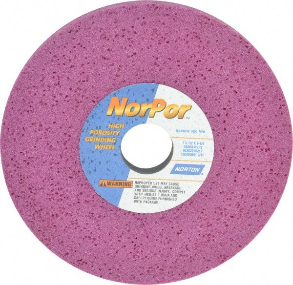 Norton - 7" Diam x 1-1/4" Hole x 1/2" Thick, H Hardness, 60 Grit Surface Grinding Wheel - Aluminum Oxide, Type 1, Medium Grade, 3,600 Max RPM, Vitrified Bond, No Recess - Exact Tooling