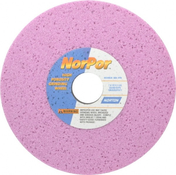 Norton - 7" Diam x 1-1/4" Hole x 1/2" Thick, G Hardness, 46 Grit Surface Grinding Wheel - Aluminum Oxide, Type 1, Coarse Grade, 3,600 Max RPM, Vitrified Bond, No Recess - Exact Tooling