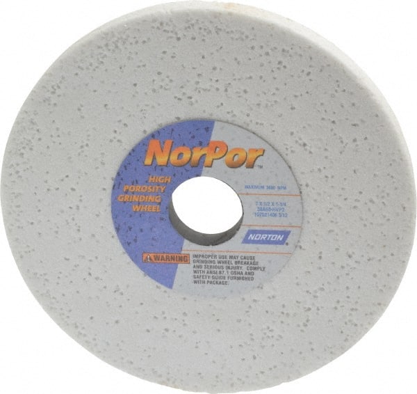 Norton - 7" Diam x 1-1/4" Hole x 1/2" Thick, H Hardness, 60 Grit Surface Grinding Wheel - Aluminum Oxide, Type 1, Medium Grade, 3,600 Max RPM, Vitrified Bond, No Recess - Exact Tooling