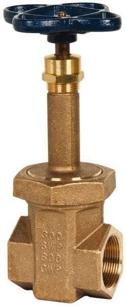 NIBCO - 1-1/2" Pipe, Class 300, Threaded Bronze Alloy Solid Wedge Rising Stem Gate Valve - 600 WOG, 300 WSP, Union Bonnet - Exact Tooling