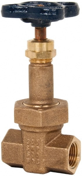 NIBCO - 1/2" Pipe, Class 300, Threaded Bronze Alloy Solid Wedge Rising Stem Gate Valve - 600 WOG, 300 WSP, Union Bonnet - Exact Tooling