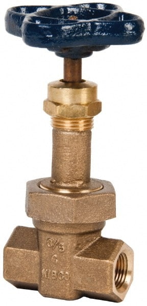 NIBCO - 3/8" Pipe, Class 300, Threaded Bronze Alloy Solid Wedge Rising Stem Gate Valve - 600 WOG, 300 WSP, Union Bonnet - Exact Tooling