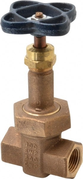 NIBCO - 1/2" Pipe, Class 300, Threaded Bronze Alloy Solid Wedge Rising Stem Gate Valve with Stainless Steel Trim - 600 WOG, 300 WSP, Union Bonnet - Exact Tooling