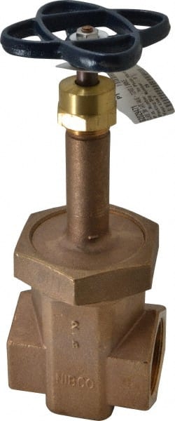 NIBCO - 2" Pipe, Class 300, Threaded Bronze Alloy Solid Wedge Rising Stem Gate Valve with Stainless Steel Trim - 600 WOG, 300 WSP, Union Bonnet - Exact Tooling