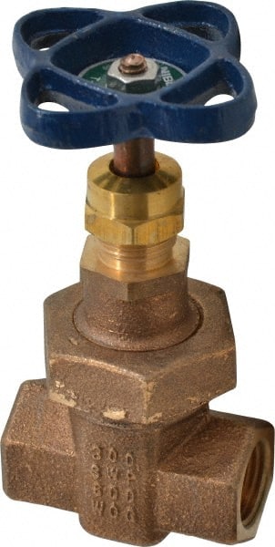 NIBCO - 1/2" Pipe, Class 300, Threaded Bronze Alloy Solid Wedge Stem Gate Valve - 600 WOG, 300 WSP, Union Bonnet - Exact Tooling