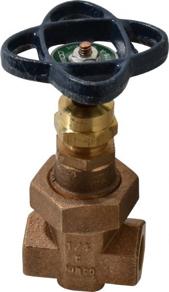 NIBCO - 1/4" Pipe, Class 300, Threaded Bronze Alloy Solid Wedge Stem Gate Valve - 600 WOG, 300 WSP, Union Bonnet - Exact Tooling