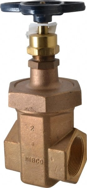 NIBCO - 2" Pipe, Class 300, Threaded Bronze Alloy Solid Wedge Stem Gate Valve - 600 WOG, 300 WSP, Union Bonnet - Exact Tooling