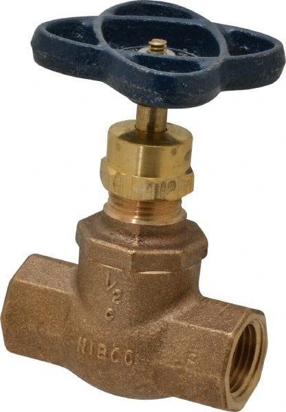 NIBCO - 1/2" Pipe, Threaded Ends, Bronze Integral Globe Valve - PTFE Disc, Screw-In Bonnet, 200 psi WOG, 125 psi WSP, Class 125 - Exact Tooling