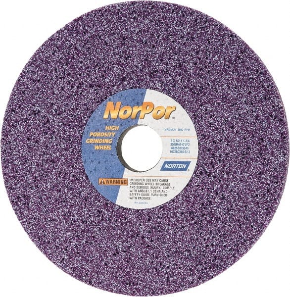 Norton - 8" Diam x 1-1/4" Hole x 1/2" Thick, G Hardness, 46 Grit Surface Grinding Wheel - Ceramic, Type 1, Coarse Grade, 3,600 Max RPM, Vitrified Bond, No Recess - Exact Tooling