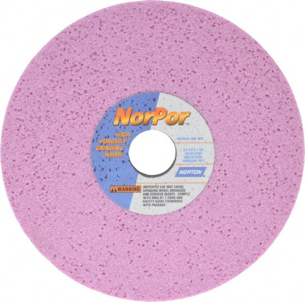 Norton - 8" Diam x 1-1/4" Hole x 1/2" Thick, H Hardness, 46 Grit Surface Grinding Wheel - Aluminum Oxide, Type 1, Coarse Grade, 3,600 Max RPM, Vitrified Bond, No Recess - Exact Tooling