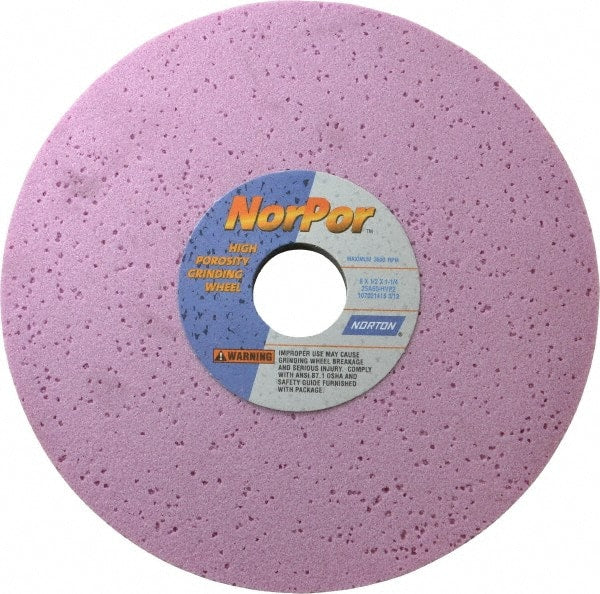 Norton - 8" Diam x 1-1/4" Hole x 1/2" Thick, H Hardness, 60 Grit Surface Grinding Wheel - Aluminum Oxide, Type 1, Medium Grade, 3,600 Max RPM, Vitrified Bond, No Recess - Exact Tooling