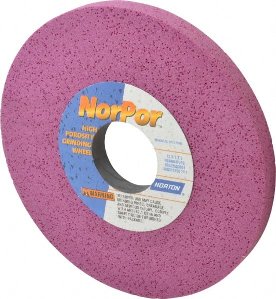 Norton - 12" Diam x 3" Hole x 1" Thick, H Hardness, 60 Grit Surface Grinding Wheel - Aluminum Oxide, Type 1, Medium Grade, 2,710 Max RPM, Vitrified Bond, No Recess - Exact Tooling