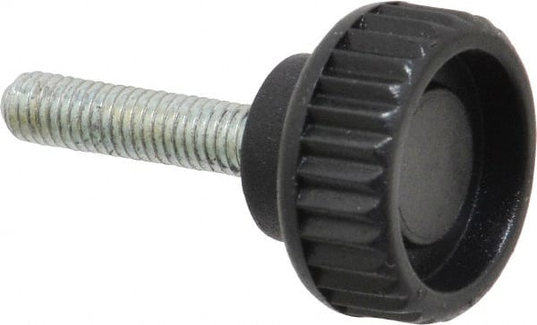 Gibraltar - #10-32 Knurled Shoulder Steel Thumb Screw - 1.33" OAL, 0.32" Head Height, Zinc-Plated Finish - Exact Tooling