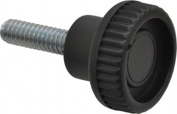 Gibraltar - 1/4-20 Knurled Shoulder Steel Thumb Screw - 1.42" OAL, 0.37" Head Height, Zinc-Plated Finish - Exact Tooling