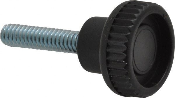Gibraltar - 1/4-20 Knurled Shoulder Steel Thumb Screw - 1.82" OAL, 0.37" Head Height, Zinc-Plated Finish - Exact Tooling