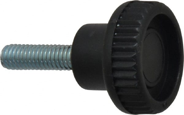 Gibraltar - M6x1.00 Knurled Shoulder Steel Thumb Screw - 36.5mm OAL, 25mm Head Diam x 9.5mm Head Height, Zinc-Plated Finish - Exact Tooling