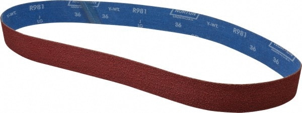 Norton - 2" Wide x 48" OAL, 36 Grit, Ceramic Abrasive Belt - Ceramic, Very Coarse, Coated, Y Weighted Cloth Backing, Series R981 - Exact Tooling