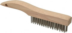 Weiler - 4 Rows x 16 Columns Stainless Steel Scratch Brush - 5" Brush Length, 10" OAL, 1-3/16" Trim Length, Wood Shoe Handle - Exact Tooling