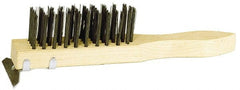 Weiler - 4 Rows x 11 Columns Steel Scratch Brush - 5-1/2" Brush Length, 11-1/2" OAL, 1-1/2" Trim Length, Wood Straight Handle - Exact Tooling