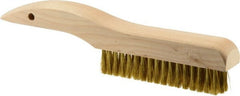 Weiler - 4 Rows x 18 Columns Brass Plater Brush - 5" Brush Length, 10" OAL, 1" Trim Length, Wood Shoe Handle - Exact Tooling