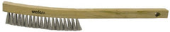 Weiler - 4 Rows x 19 Columns Stainless Steel Plater Brush - 5-1/2" Brush Length, 13" OAL, 1" Trim Length, Wood Curved Handle - Exact Tooling