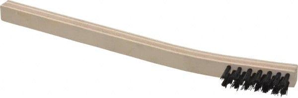 Weiler - 3 Rows x 7 Columns Nylon Scratch Brush - 7-1/2" OAL, 1/2" Trim Length, Wood Curved Handle - Exact Tooling