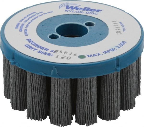 Weiler - 4" 120 Grit Silicon Carbide Crimped Disc Brush - Fine Grade, Plain Hole Connector, 1-1/2" Trim Length, 7/8" Arbor Hole - Exact Tooling
