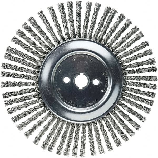 Weiler - 12" OD, 1" Arbor Hole, Stringer Bead Steel Wheel Brush - 3/8" Face Width, 2-3/4" Trim Length, 6,000 RPM - Exact Tooling