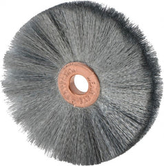 Weiler - 2" OD, 1/4" Arbor Hole, Crimped Steel Wheel Brush - 3/8" Face Width, 3/4" Trim Length, 0.003" Filament Diam, 20,000 RPM - Exact Tooling
